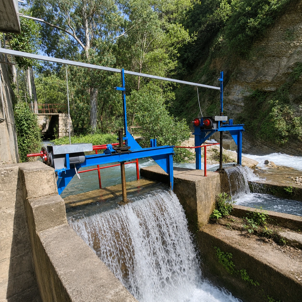 Water control gate installed over flowing water